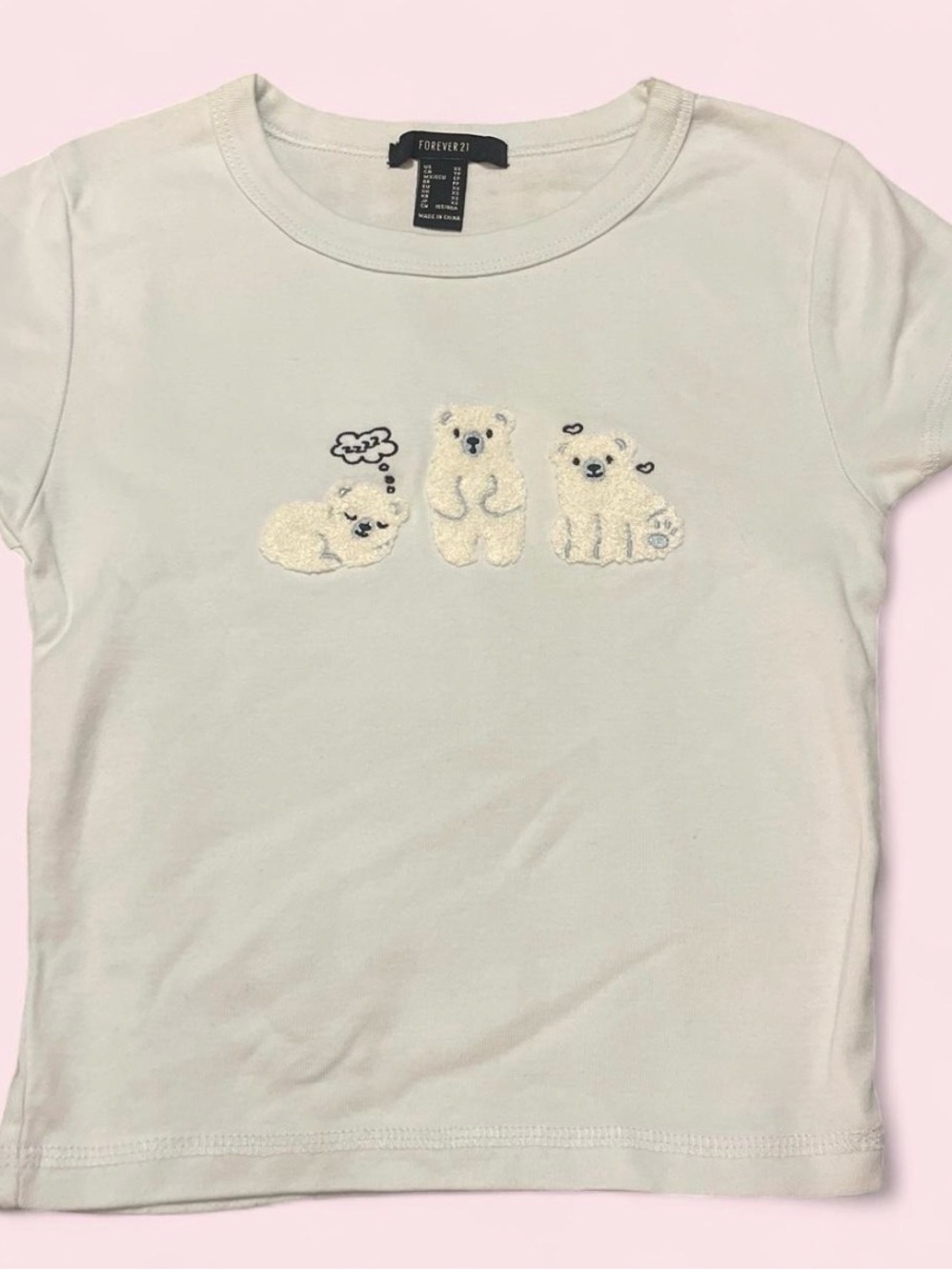 Forever 21 Cream Short Sleeve Tee with Polar Bear Appliqués